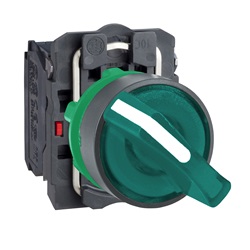 Selettore luminoso verde Ø 22 - 2 pos. - 24Vac/dc - 1NO+1NC- LED universale