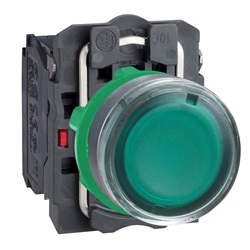 Pulsante luminoso verde Ø22 - filoghiera ad impulso - 24V - 1NA+1NC- LED universale