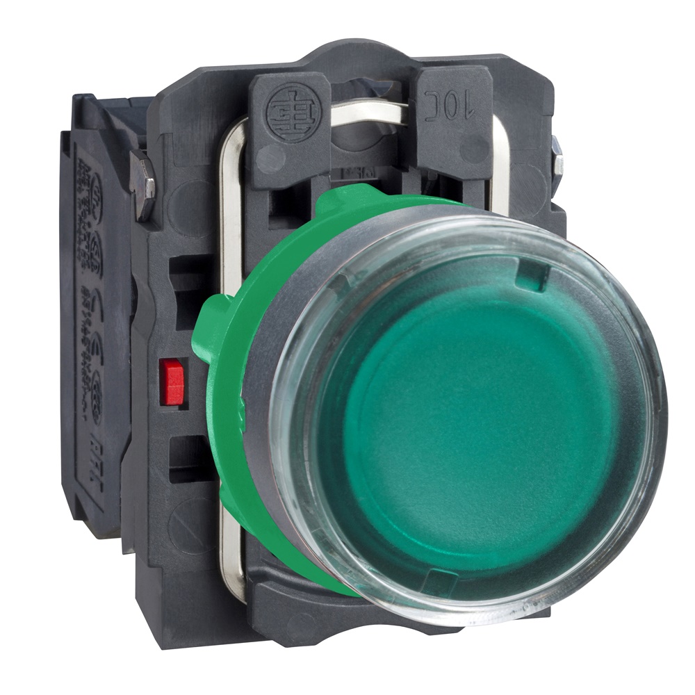 Pulsante luminoso verde Ø22 - filoghiera ad impulso - 230Vacac/dc - 1NA+1NC