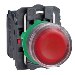 Pulsante luminoso rosso Ø22 - filoghiera ad impulso - 230Vacac/dc - 1NO+1NC