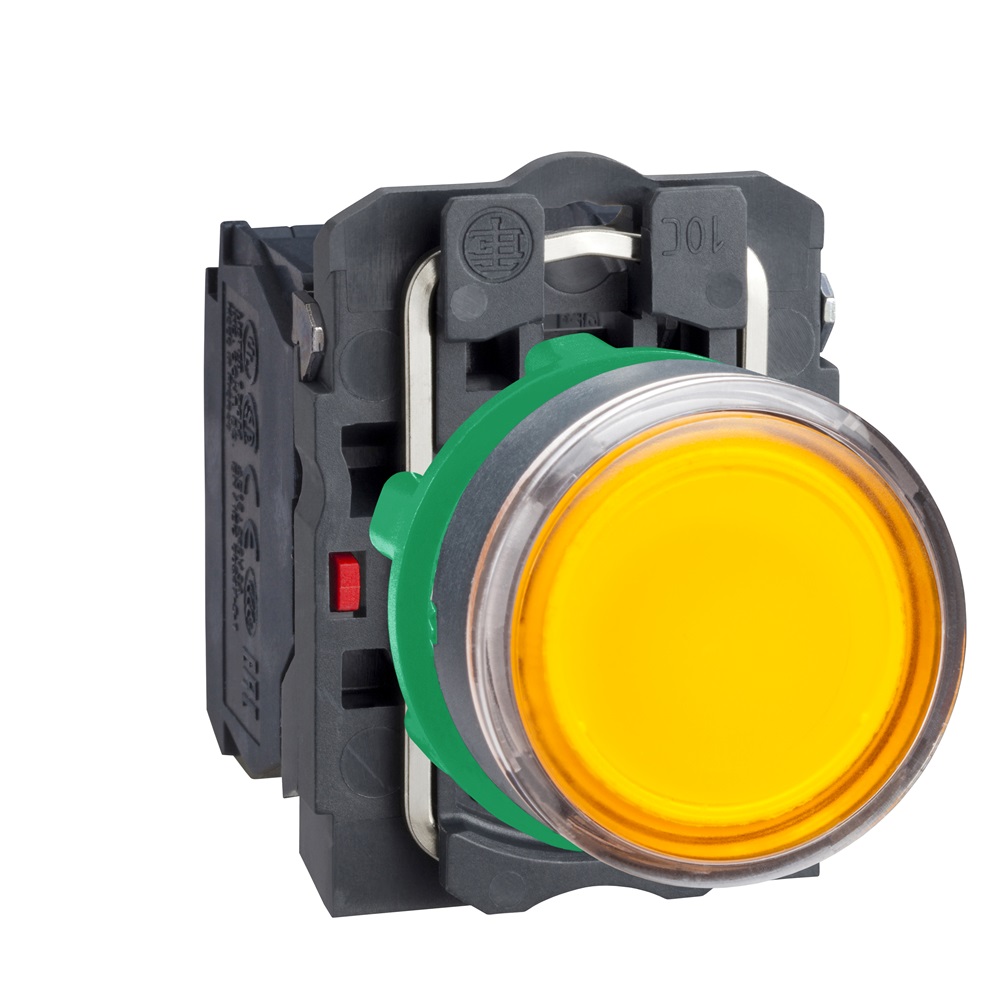 Pulsante luminoso giallo Ø22 - filoghiera ad impulso - 120V - 1NO+1NC- LED universale