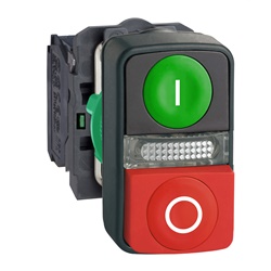 Pulsante Ø22 - doppio ad impulso - verde+rosso - luce bianca- 24V- IP40