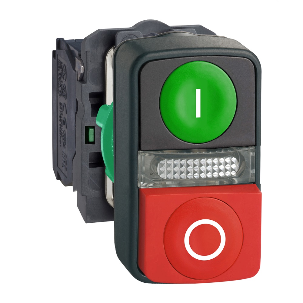 Pulsante Ø22 - doppio ad impulso - verde+rosso - luce bianca- 240V- IP40
