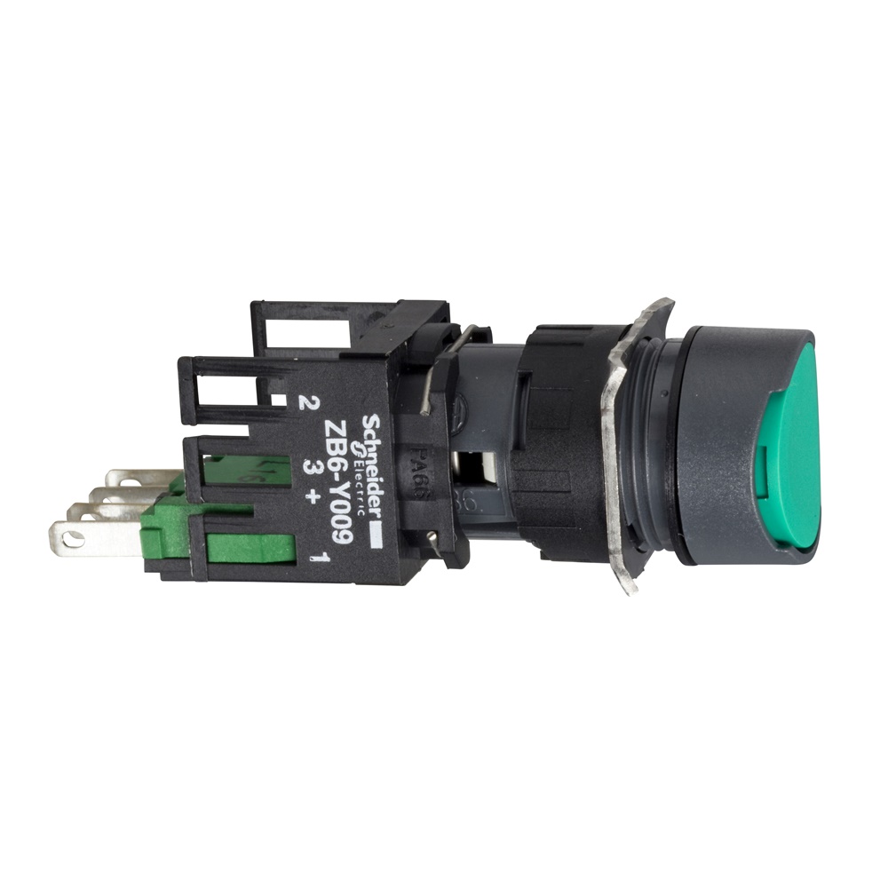 Pulsante verde Ø16 - filoghiera ad impulso - 1NO