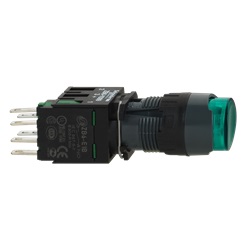 Pulsante luminoso verde Ø16 - SPORGENTE, ad impulso - 24V - 1NO