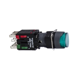 Pulsante luminoso verde Ø16 - SPORGENTE, ad impulso - 24V - 1NO