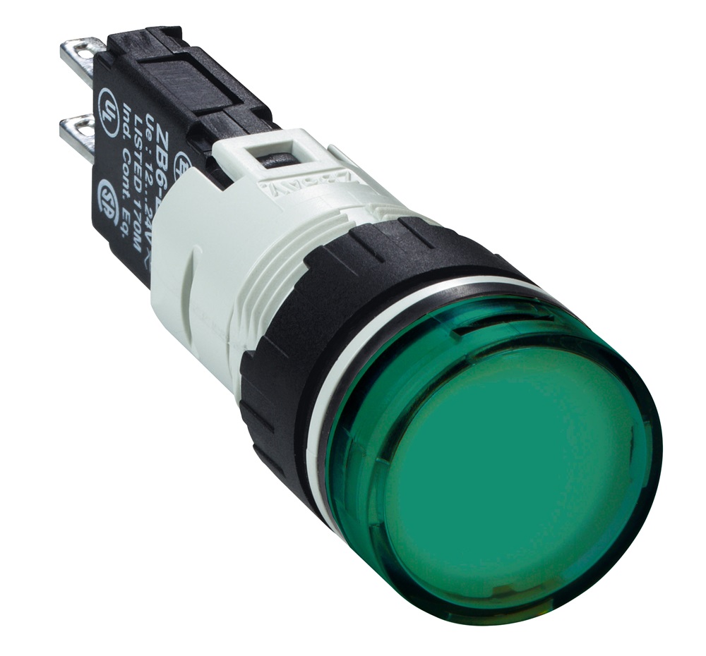 Lampada spia circolare Ø16 - IP65 - verde - led integrato - 24V