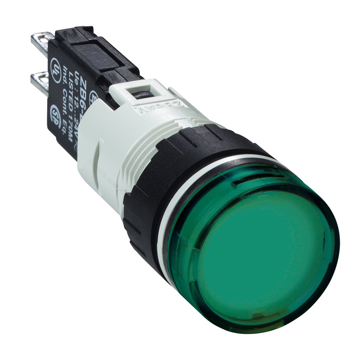 Lampada spia circolare Ø16 - IP65 - verde - led integrato - 24V