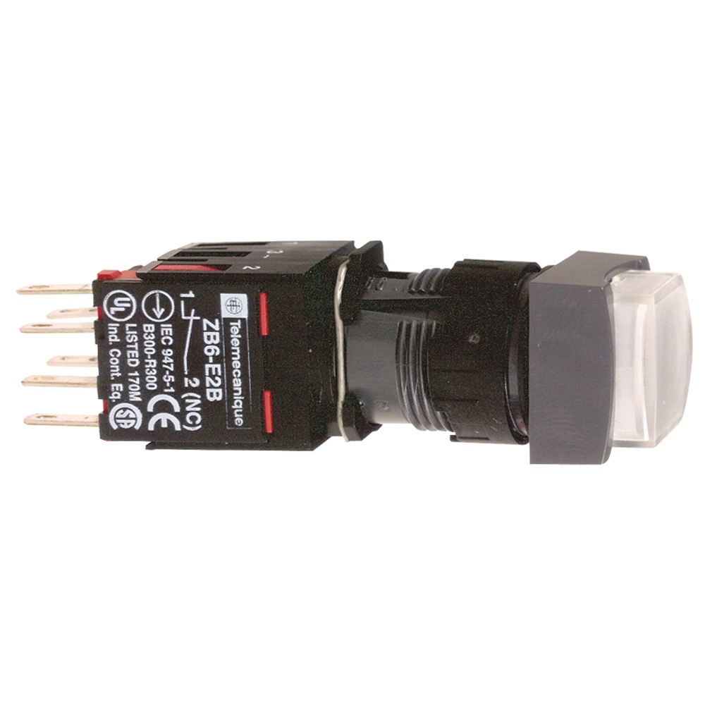 Pulsante luminoso bianco Ø16 - sporgente ad impulso - 24V - 1NO+1NC