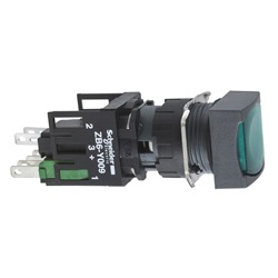 Pulsante luminoso verde Ø16 - QUADRATO, ad aggancio - 12..24V - 1NO