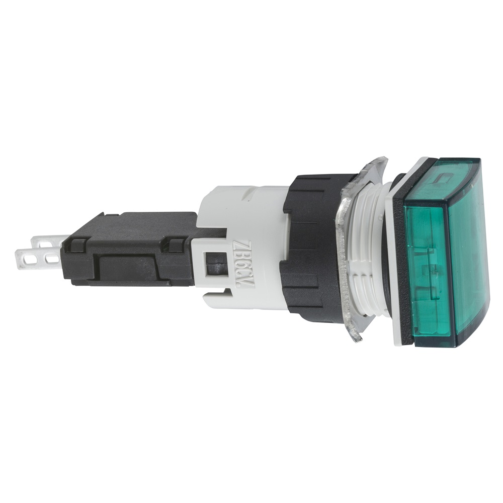 Lampada spia quadrata Ø16 - IP65 - verde - LED integrato - 24V