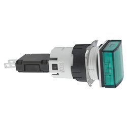 Lampada spia quadrata Ø16 - IP65 - verde - LED integrato - 24V