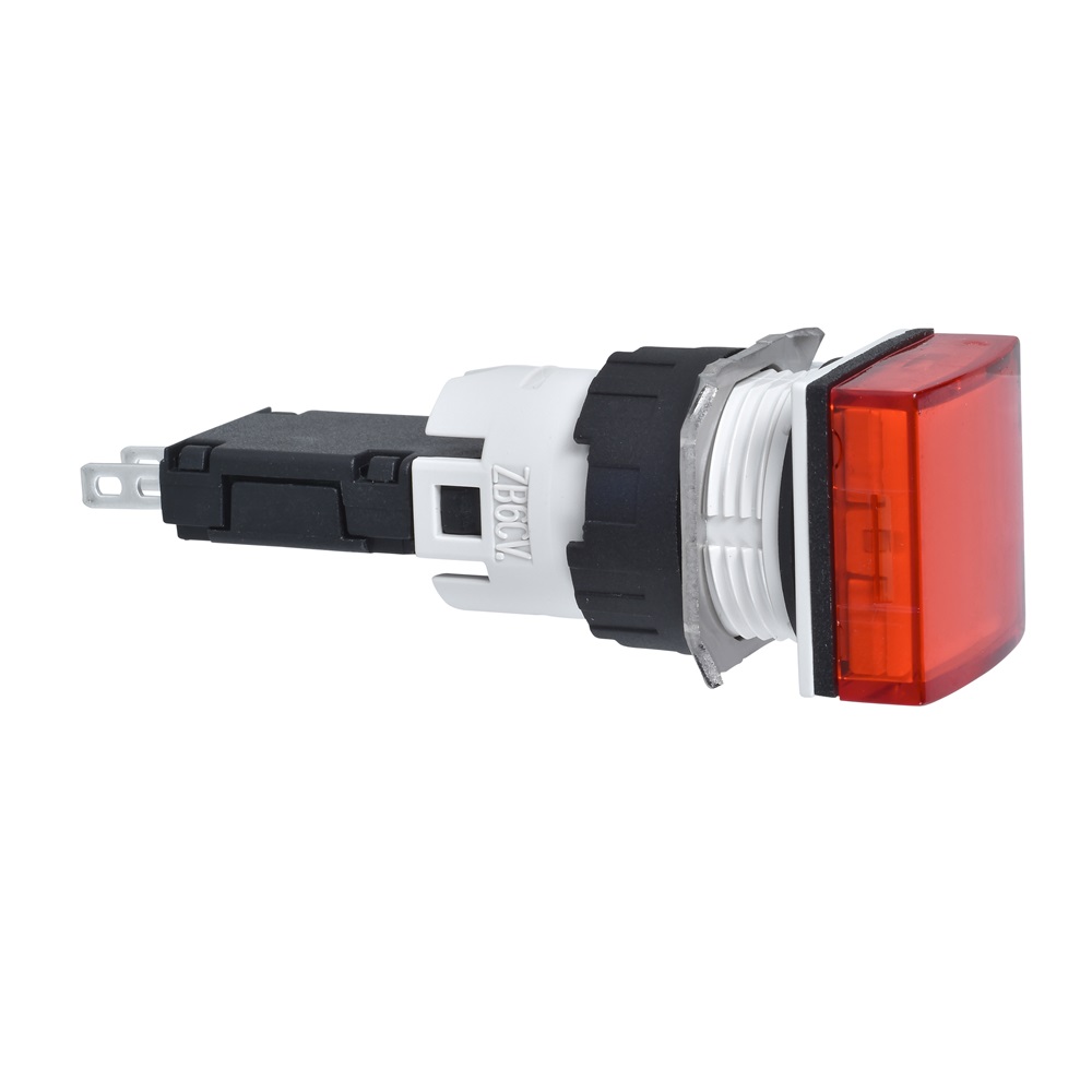 Lampada spia quadrata Ø16 - IP65 - rossa - LED integrato - 24V