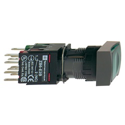 Pulsante luminoso verde Ø16 - rettangolare ad aggancio - 12..24V - 1NO+1NC