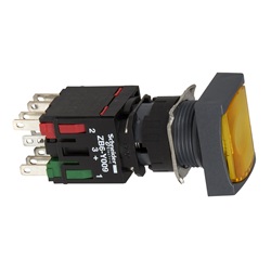 Pulsante luminoso giallo filoghiera rettangolare Ø16 ad impulso 1NO+1NC 12-24V