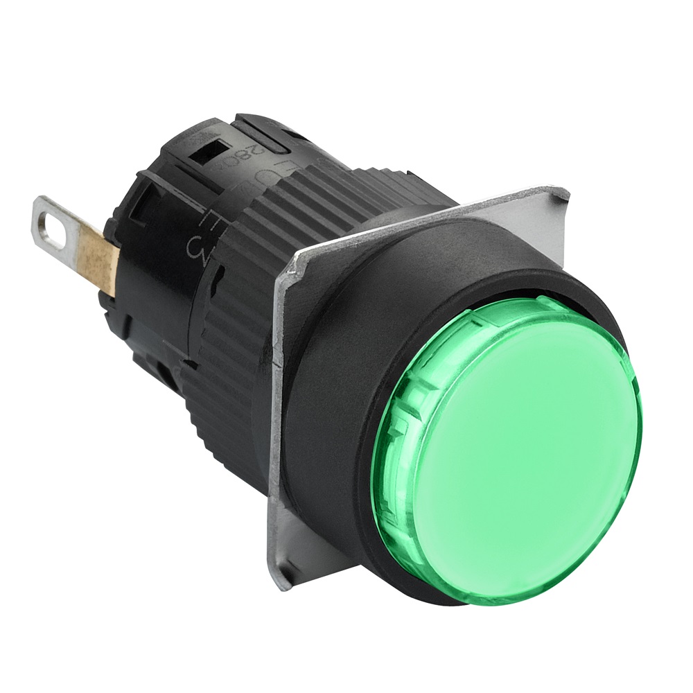 Lampada spia circolare Ø16 - IP65 - verde - led integrato - 24V