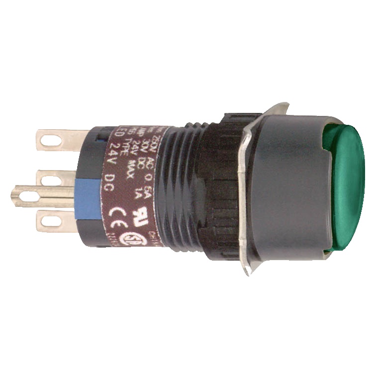 Pulsante luminoso verde Ø16 - filoghiera ad impulso - 24V - 1 NC/NO
