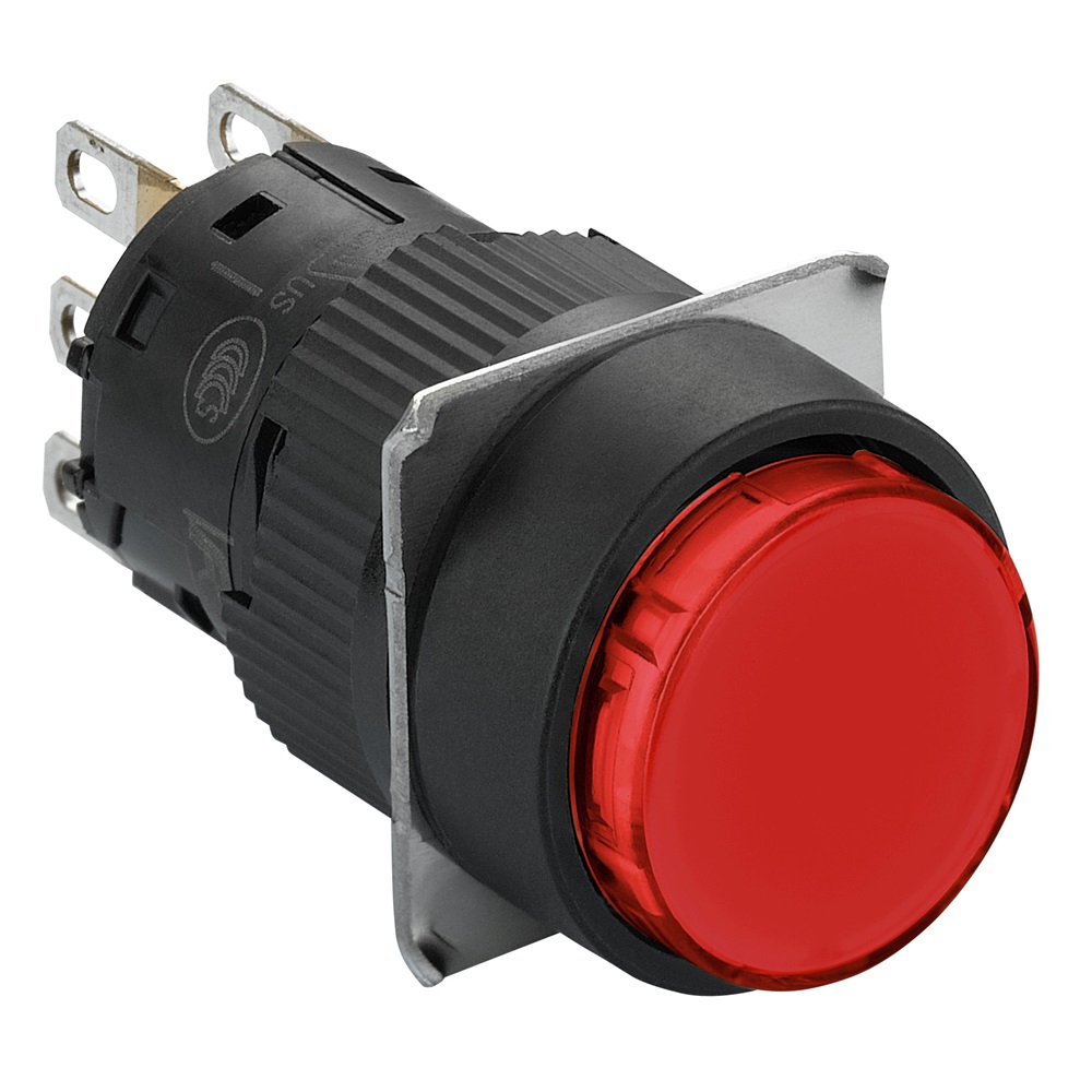 Pulsante luminoso rosso Ø16 - filoghiera ad impulso - 24V - 1 NC/NO