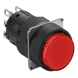 Pulsante luminoso rosso Ø16 - filoghiera ad impulso - 24V - 1 NC/NO