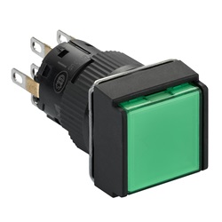 Pulsante luminoso verde Ø16 - filoghiera ad impulso - 24V - 2NC/NO