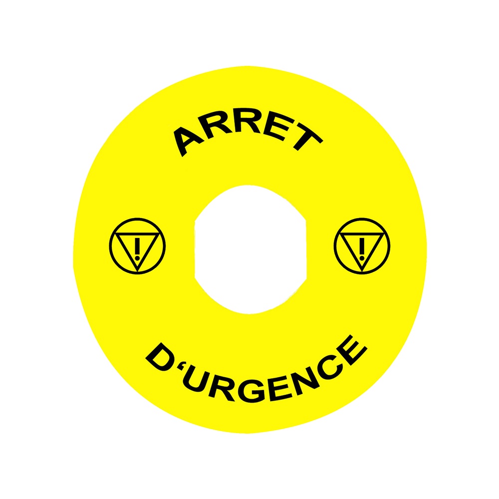 Etichetta circolare Ø90 per arresto emerg.-ARRET DURGENCE/logo ISO13850