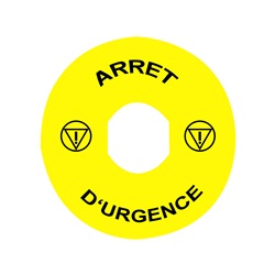 Etichetta circolare Ø90 per arresto emerg.-ARRET DURGENCE/logo ISO13850