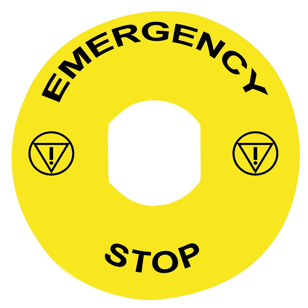 Etichetta circolare Ø90 per arresto emerg.-EMERGENCY STOP/logo ISO13850