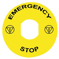 Etichetta circolare Ø90 per arresto emerg.-EMERGENCY STOP/logo ISO13850