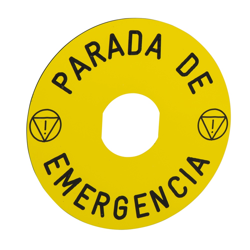Etichetta circolare Ø90 per arresto emerg. PARADA DE EMERGENCIA/logo ISO13850