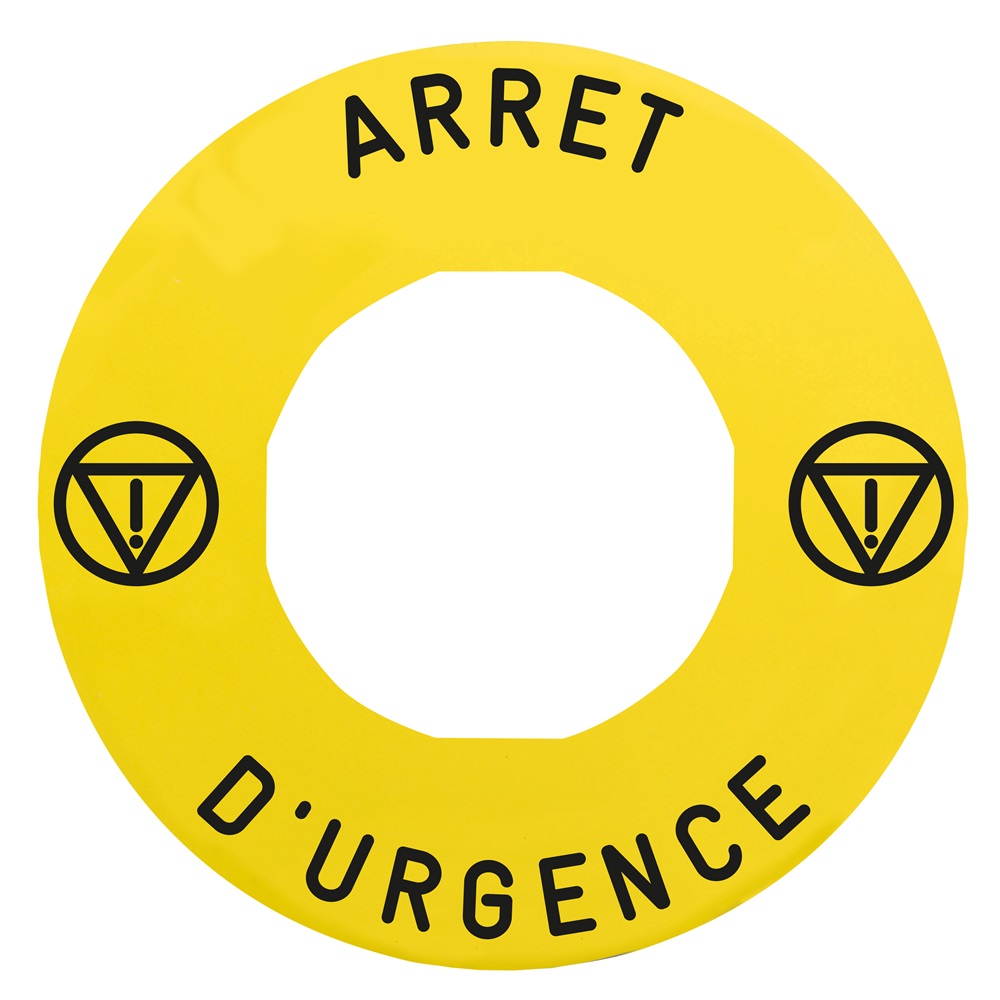 Etichetta rettangolare Ø60 per arresto emerg.-ARRET DURGENCE/logo ISO13850