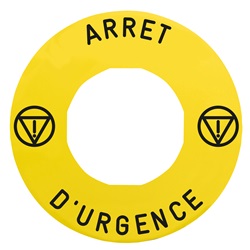 Etichetta rettangolare Ø60 per arresto emerg.-ARRET DURGENCE/logo ISO13850