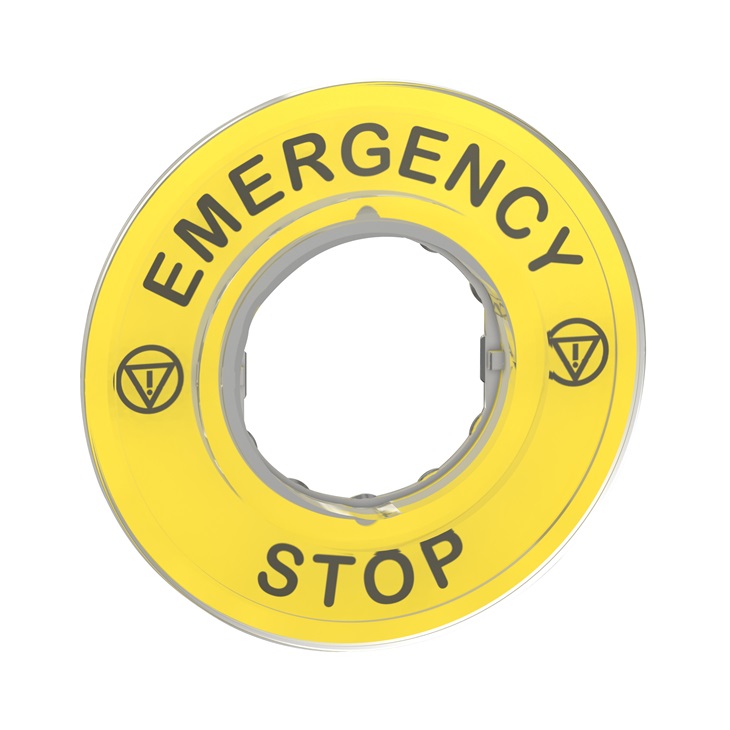 Etichetta circolare Ø60 per arresto emerg.-EMERGENCY STOP/logo ISO13850