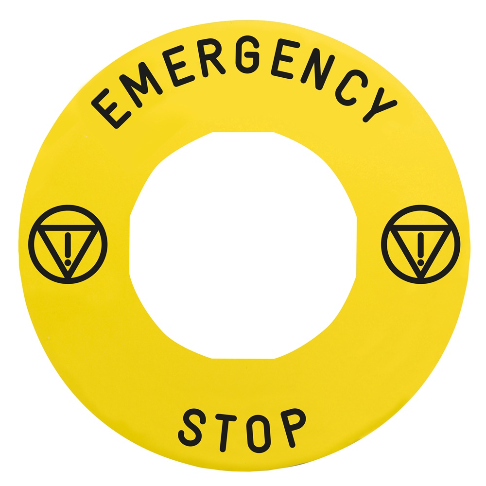 Etichetta rettangolare Ø60 per arresto emerg.-EMERGENCY STOP/logo ISO13850