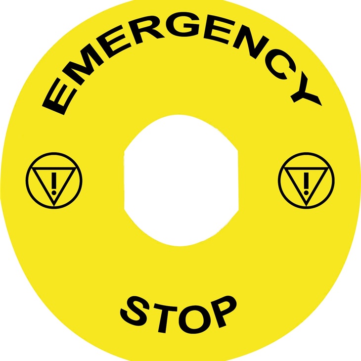 Etichetta rettangolare Ø60 per arresto emerg.-EMERGENCY STOP/logo ISO13850