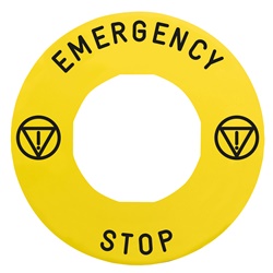 Etichetta rettangolare Ø60 per arresto emerg.-EMERGENCY STOP/logo ISO13850