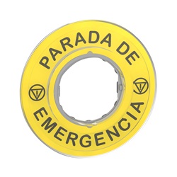 Etichetta circolare Ø60 per arresto emerg. PARADA DE EMERGENCIA/logo ISO13850