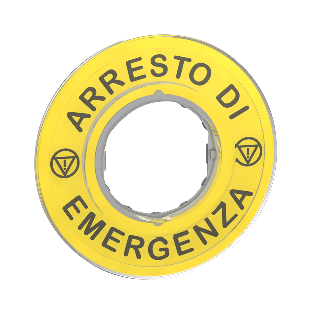 Etichetta circolare Ø60 per arresto emerg. ARRESTO DE EMERGENZA/logo ISO13850