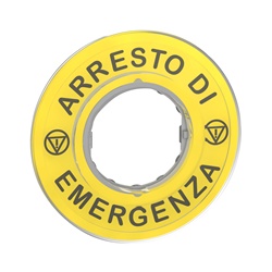 Etichetta circolare Ø60 per arresto emerg. ARRESTO DE EMERGENZA/logo ISO13850