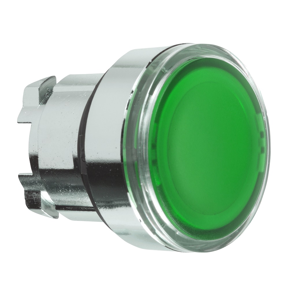 Testa pulsante luminoso Ø22 - verde - per inserimento etichetta- per LED universale