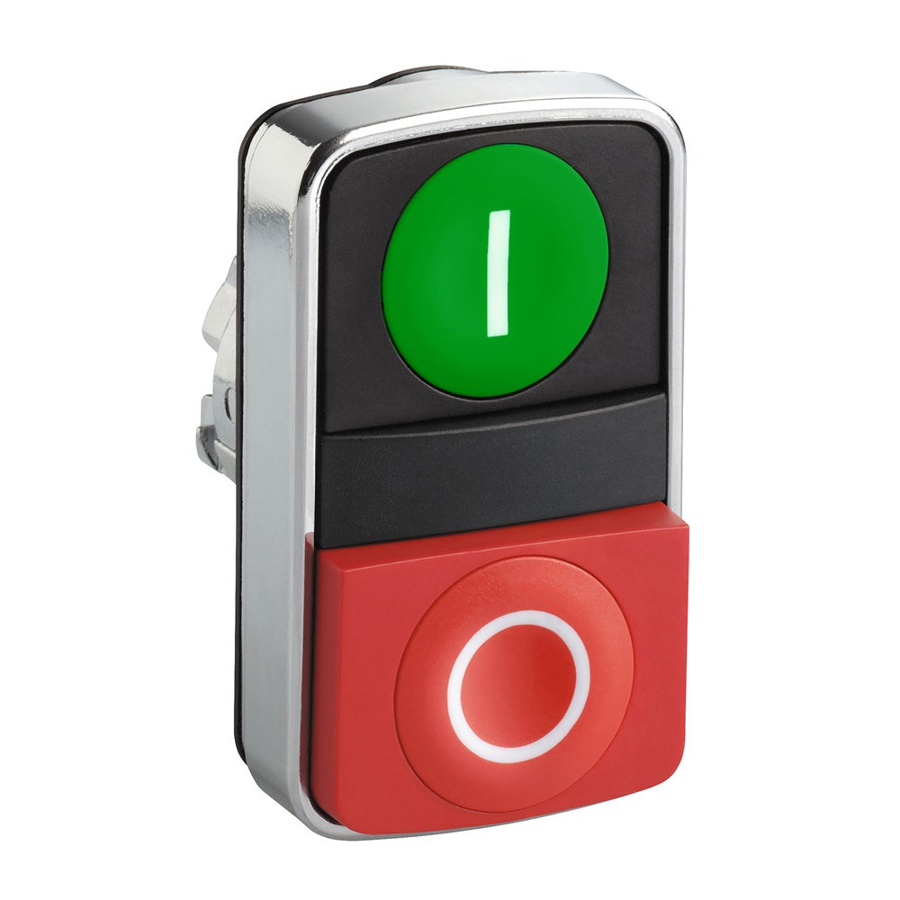 Testa pulsante doppio Ø22 - rossa + verde - 0/I - IP40