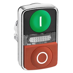 Testa pulsante doppio verde filo/rosso sporgente luminoso Ø22 con marcatura