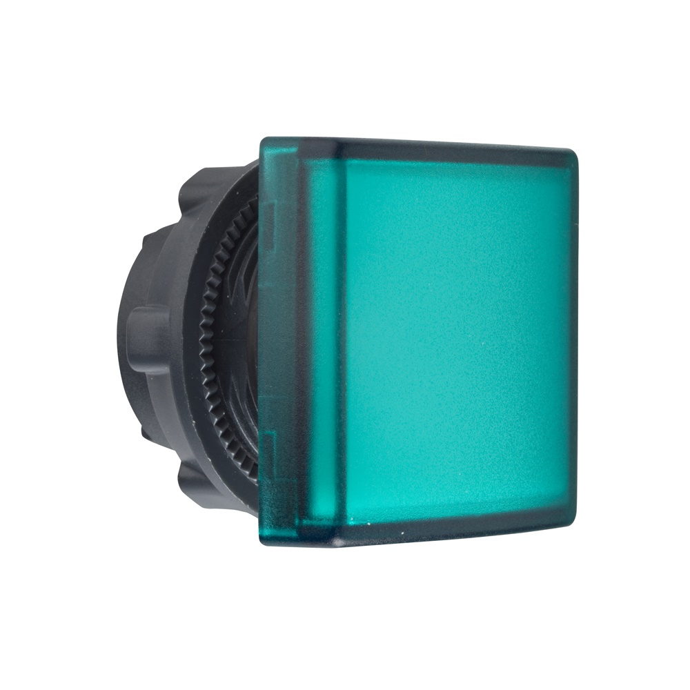 Testa lampada spia Ø22 - quadrata - 5 colori - gemma liscia verde- per LED universale