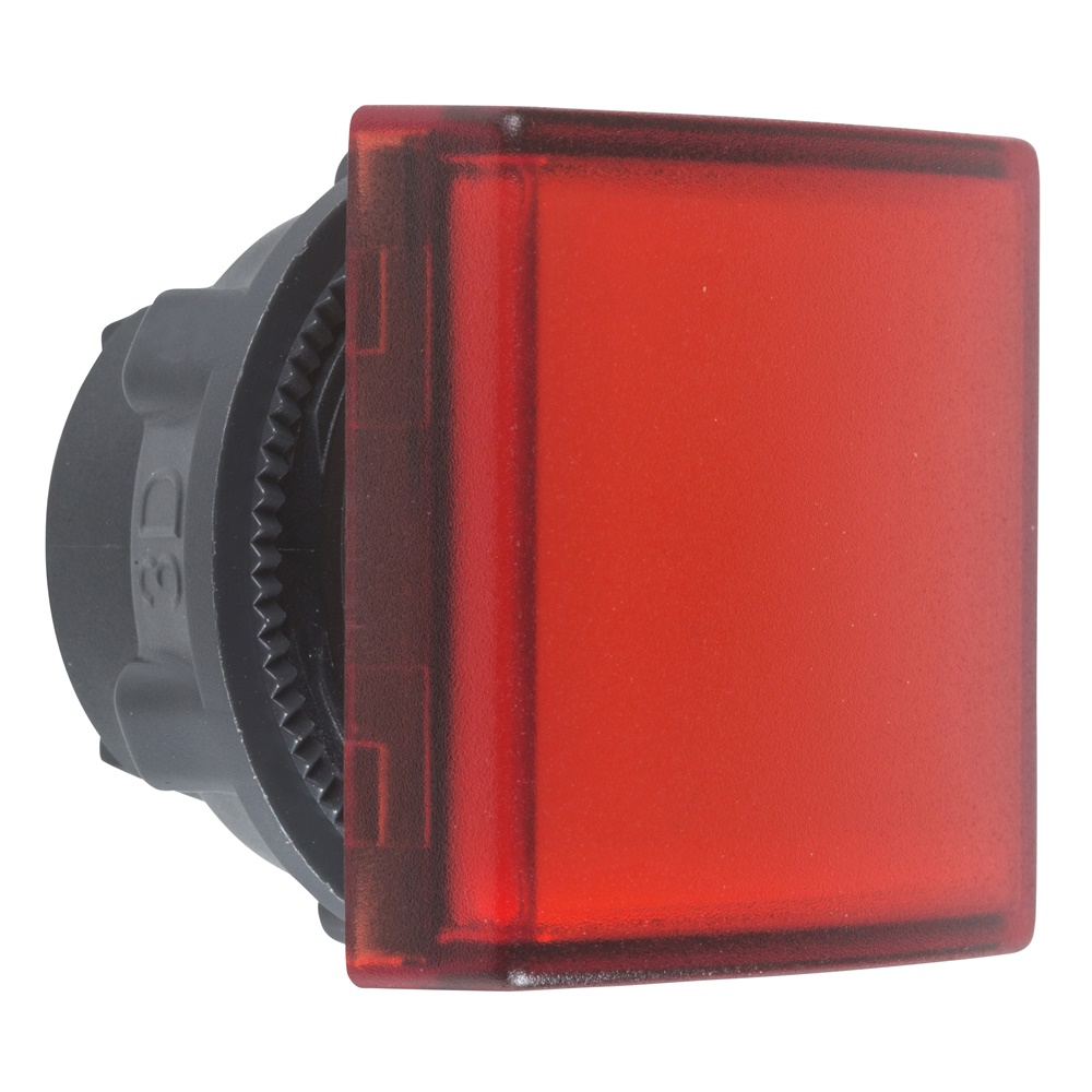Testa lampada spia Ø22 - quadrata - 5 colori - gemma liscia rossa- per LED universale