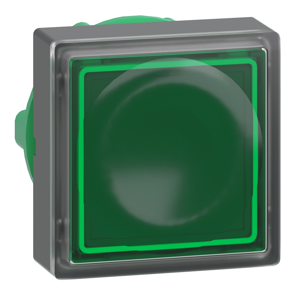 Testa pulsante quadrato luminoso Ø22 - verde - per inserimento etichetta- per LED universale