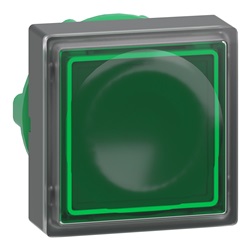 Testa pulsante quadrato luminoso Ø22 - verde - per inserimento etichetta- per LED universale