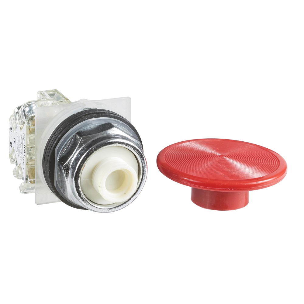 Pulsante Ø30 - plastica - testa a fungo Ø57mm - rosso - 1NC/NO