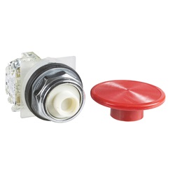 Pulsante Ø30 - plastica - testa a fungo Ø57mm - rosso - 1NC/NO