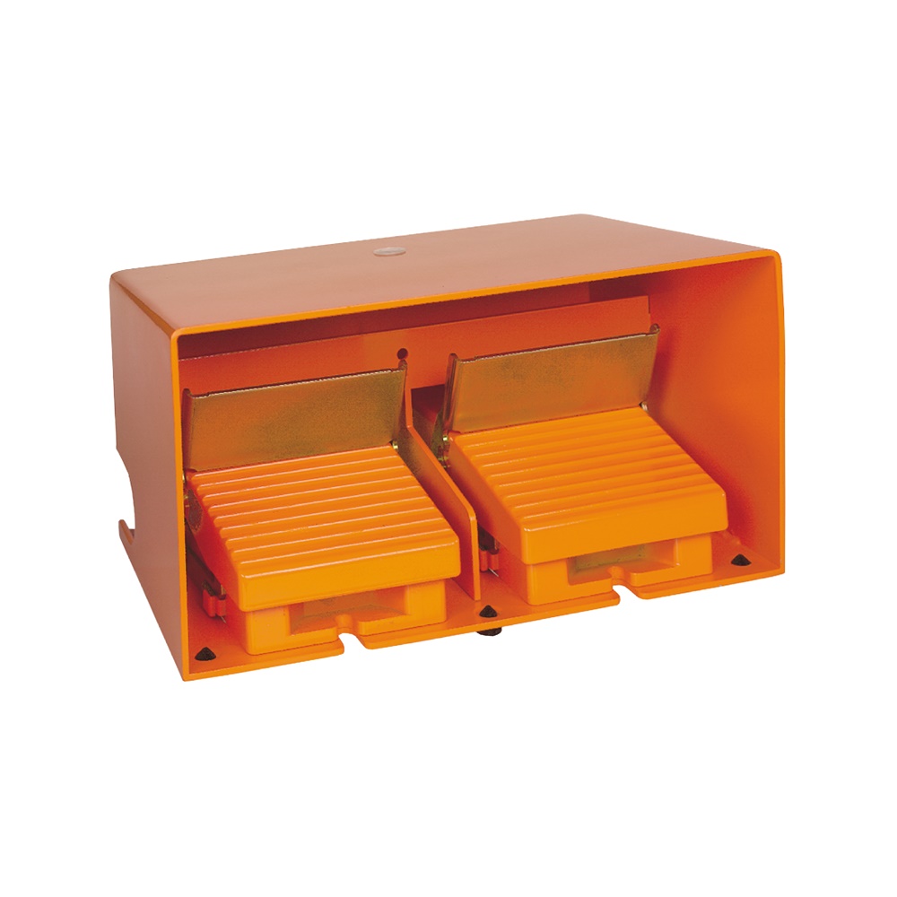 Interruttore a pedale doppio XPE-R c/protezione metallo arancio - 2NC+2NO
