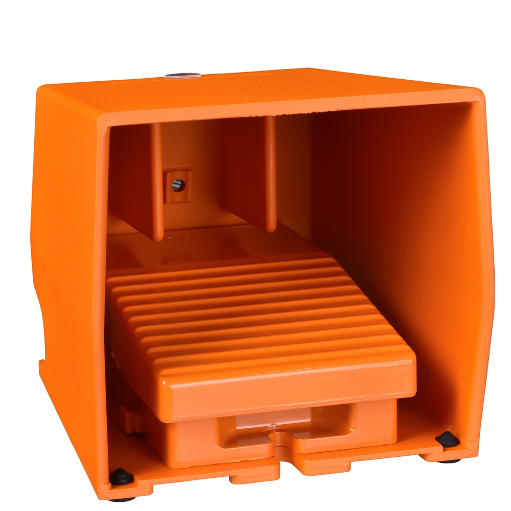 Interruttore a pedale singolo XPE-R c/protezione metallo arancio - 2NC+2NO