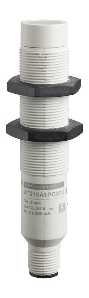 Sensore capacitivo prossimità M18 plastica Sn 8mm 12-24V DC NO/NC PNP per rilevamento oggetti isolati e conduttivi